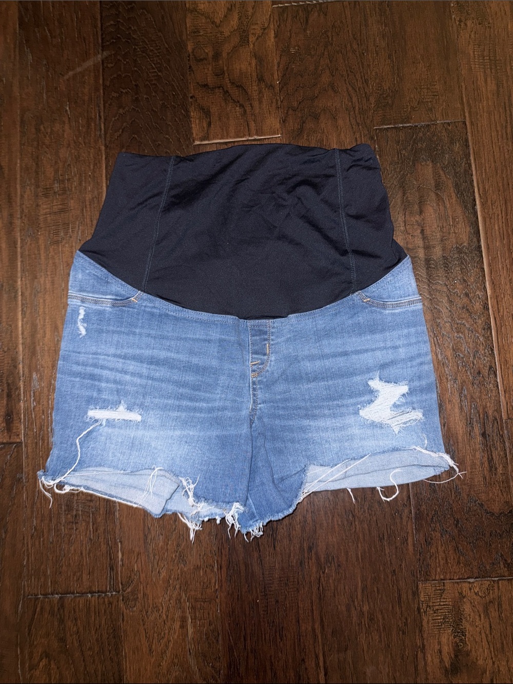Isabel Maternity Denim Shorts with Black Stretch Panel - Light Blue Size 12